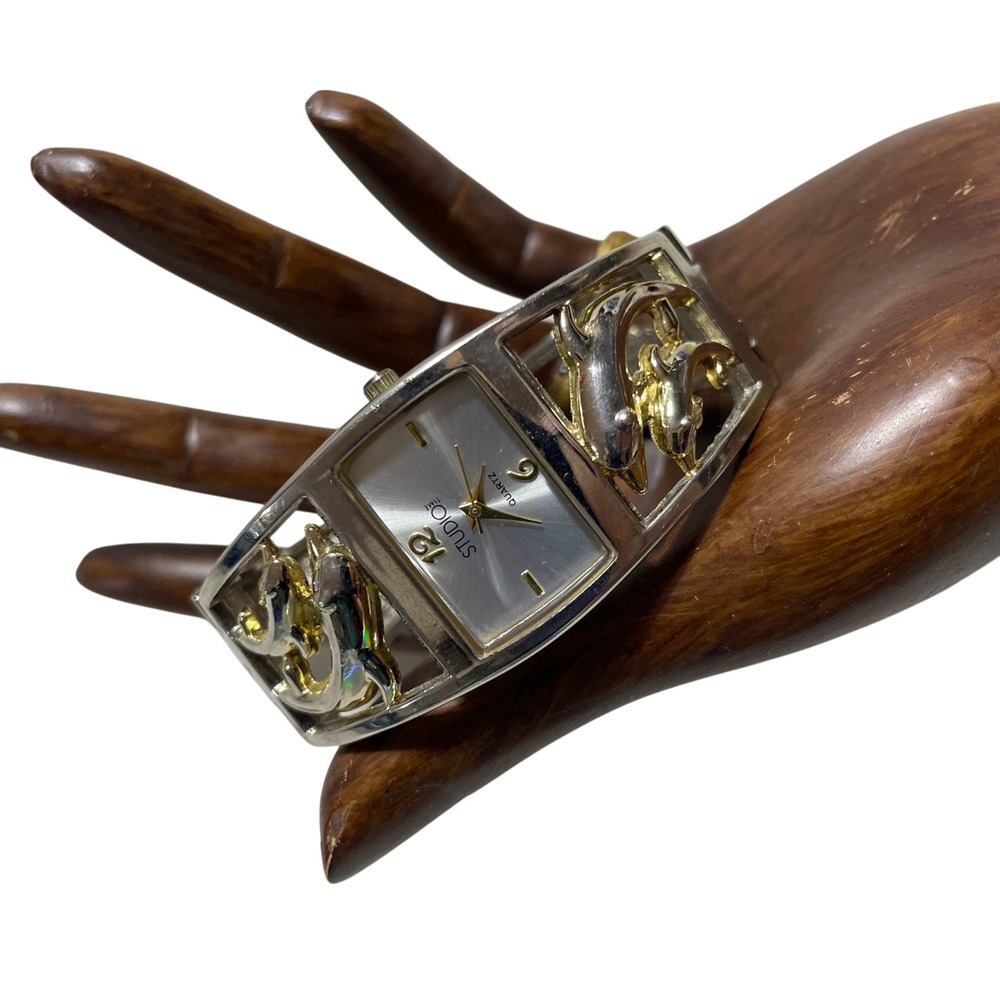 Studio Time Vintage Two-Tone Dolphin Motif Cuff Watch *Parts Only*